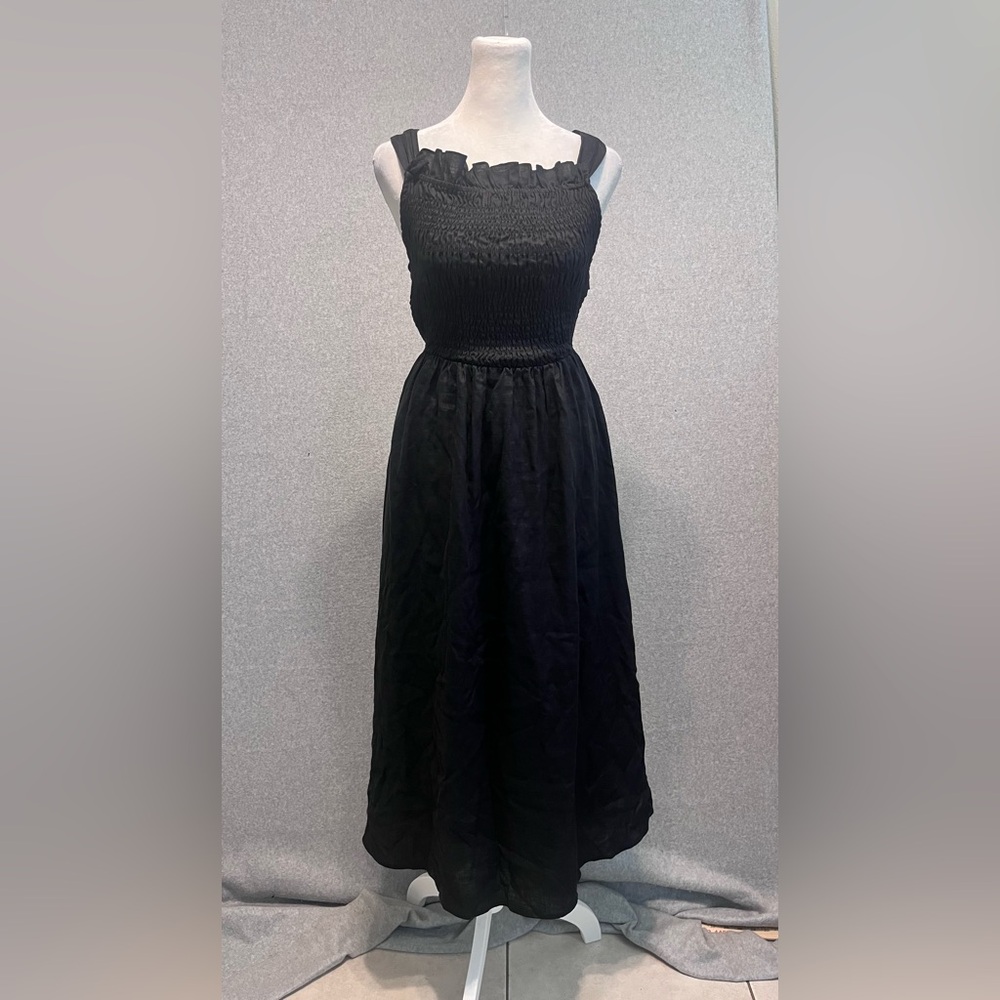 SANCIA Mirela Strappy Back Smocked Dress apron linen - Picture 4 of 15